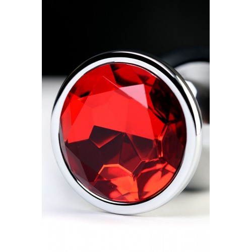 Серебристая анальная втулка Metal с рубиновым кристаллом - 9,5 см.
